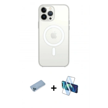 MARSİLYAN™- iPhone 13 Pro Max Kılıf Ahenk Yansıma Prime - Siyah 3D Antistatik Cam Ekran Koruyucu + Shine Kamera Lens Koruma Cam - MI