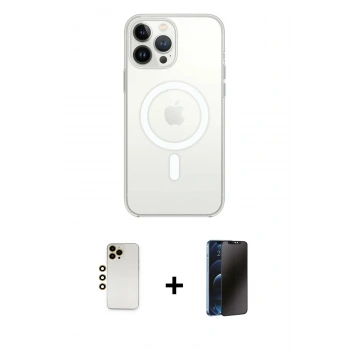 MARSİLYAN™- iPhone 13 Pro Max Kılıf Ahenk Yansıma Prime - Siyah 3D Antistatik Hayalet Cam Ekran Koruyucu + Shine Kamera Lens - GD