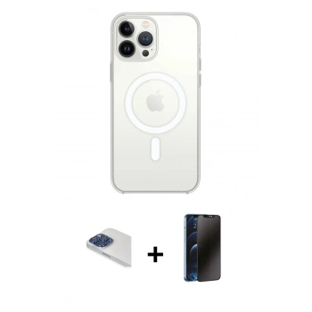 MARSİLYAN™- iPhone 13 Pro Max Kılıf Ahenk Yansıma Prime - Siyah 3D Antistatik Hayalet Cam Ekran Koruyucu + Pers Alüminyum Kamera Lens - LT