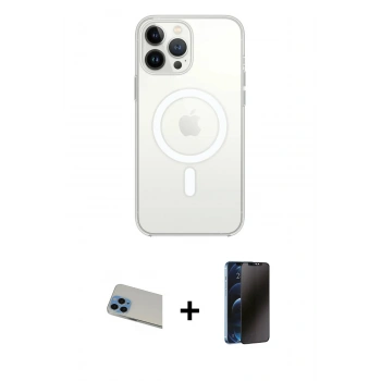 MARSİLYAN™- iPhone 13 Pro Max Kılıf Ahenk Yansıma Prime - Siyah 3D Antistatik Hayalet Cam Ekran Koruyucu + Rainbow Kamera Lens Koruma Cam - MI