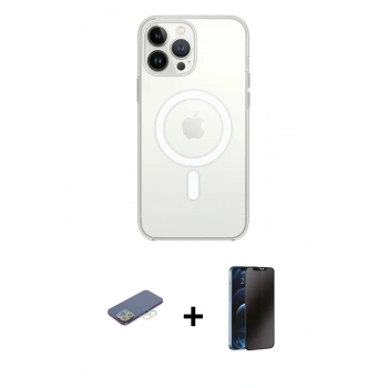 MARSİLYAN™- iPhone 13 Pro Max Kılıf Ahenk Yansıma Prime - Siyah 3D Antistatik Hayalet Cam Ekran Koruyucu + Renkli Kamera Lens Koruma Cam - YL