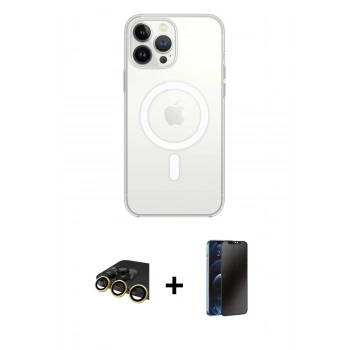 MARSİLYAN™- iPhone 13 Pro Max Kılıf Ahenk Yansıma Prime - Siyah 3D Antistatik Hayalet Cam Ekran Koruyucu + Raze Metal Kamera Lens - GD
