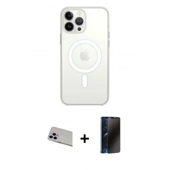 MARSİLYAN™- iPhone 13 Pro Max Kılıf Ahenk Yansıma Prime - Siyah 3D Antistatik Hayalet Cam Ekran Koruyucu + Rainbow Kamera Lens Koruma Cam - MR
