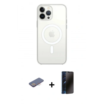 MARSİLYAN™- iPhone 13 Pro Max Kılıf Ahenk Yansıma Prime - Siyah 3D Antistatik Hayalet Cam Ekran Koruyucu + Renkli Kamera Lens Koruma Cam - PE