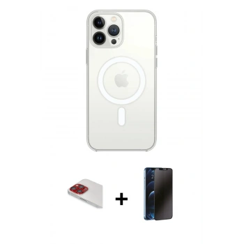 MARSİLYAN™- iPhone 13 Pro Max Kılıf Ahenk Yansıma Prime - Siyah 3D Antistatik Hayalet Cam Ekran Koruyucu + Pers Alüminyum Kamera Lens - KI