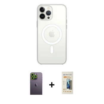 MARSİLYAN™- iPhone 13 Pro Max Kılıf Ahenk Yansıma Prime - Siyah 6D Mat Seramik Hayalet Nano Ekran Koruyucu + Neon Fosforlu Kamera Lens - YL