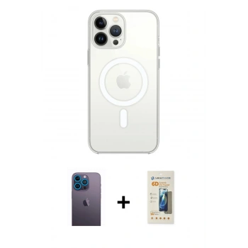 MARSİLYAN™- iPhone 13 Pro Max Kılıf Ahenk Yansıma Prime - Siyah 6D Mat Seramik Hayalet Nano Ekran Koruyucu + Neon Fosforlu Kamera Lens - MI
