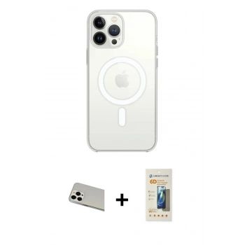 MARSİLYAN™- iPhone 13 Pro Max Kılıf Ahenk Yansıma Prime - Siyah 6D Mat Seramik Hayalet Nano Ekran Koruyucu + Rainbow Kamera Lens Koruma Cam - BZ