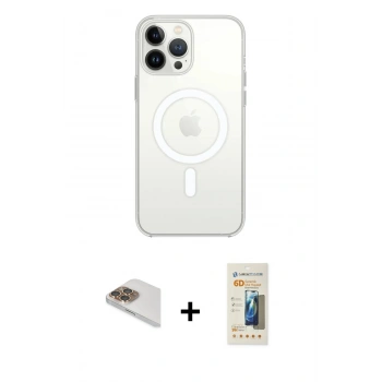 MARSİLYAN™- iPhone 13 Pro Max Kılıf Ahenk Yansıma Prime - Siyah 6D Mat Seramik Hayalet Nano Ekran Koruyucu + Pers Alüminyum Kamera Lens - GD