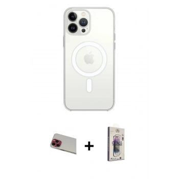 MARSİLYAN™- iPhone 13 Pro Max Kılıf Ahenk Yansıma Prime - Siyah Bilvis 3D Cam Ekran Koruyucu + Rainbow Kamera Lens Koruma Cam - KI