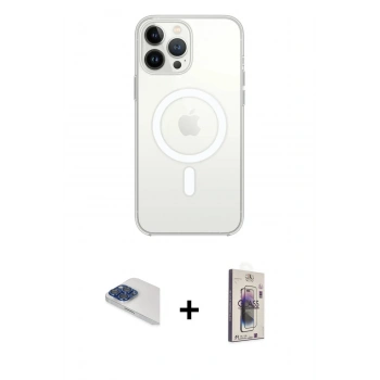 MARSİLYAN™- iPhone 13 Pro Max Kılıf Ahenk Yansıma Prime - Siyah Bilvis 3D Cam Ekran Koruyucu + Pers Alüminyum Kamera Lens - LT