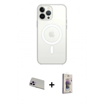 MARSİLYAN™- iPhone 13 Pro Max Kılıf Ahenk Yansıma Prime - Siyah Bilvis 3D Cam Ekran Koruyucu + Rainbow Kamera Lens Koruma Cam - MR