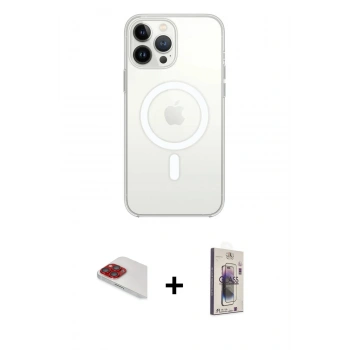 MARSİLYAN™- iPhone 13 Pro Max Kılıf Ahenk Yansıma Prime - Siyah Bilvis 3D Cam Ekran Koruyucu + Pers Alüminyum Kamera Lens - KI