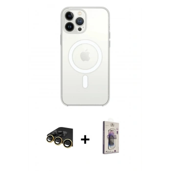MARSİLYAN™- iPhone 13 Pro Max Kılıf Ahenk Yansıma Prime - Siyah Bilvis 3D Cam Ekran Koruyucu + Raze Metal Kamera Lens - GD
