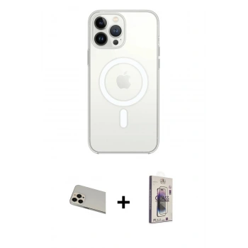 MARSİLYAN™- iPhone 13 Pro Max Kılıf Ahenk Yansıma Prime - Siyah Bilvis 3D Cam Ekran Koruyucu + Rainbow Kamera Lens Koruma Cam - REGD