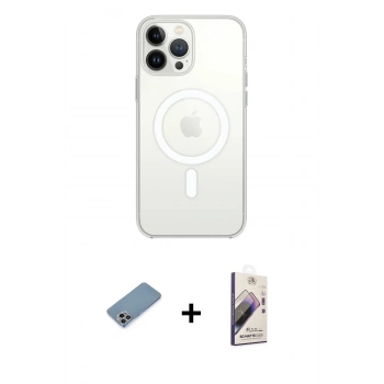 MARSİLYAN™- iPhone 13 Pro Max Kılıf Ahenk Yansıma Prime - Siyah Bilvis 3D Mat Cam Ekran Koruyucu + Shine Kamera Lens Koruma Cam - GI