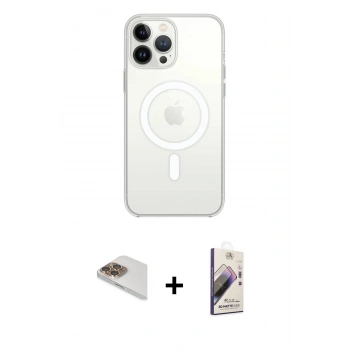 MARSİLYAN™- iPhone 13 Pro Max Kılıf Ahenk Yansıma Prime - Siyah Bilvis 3D Mat Cam Ekran Koruyucu + Pers Alüminyum Kamera Lens - GD