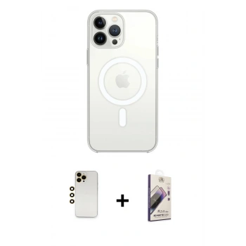 MARSİLYAN™- iPhone 13 Pro Max Kılıf Ahenk Yansıma Prime - Siyah Bilvis 3D Mat Cam Ekran Koruyucu + Shine Kamera Lens - GD