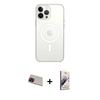 MARSİLYAN™- iPhone 13 Pro Max Kılıf Ahenk Yansıma Prime - Siyah Bilvis 3D Mat Cam Ekran Koruyucu + Rainbow Kamera Lens Koruma Cam - KI