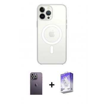 MARSİLYAN™- iPhone 13 Pro Max Kılıf Ahenk Yansıma Prime - Siyah Bilvis 5in1 3D Magic Cam Ekran Koruyucu + Neon Fosforlu Kamera Lens - BZ