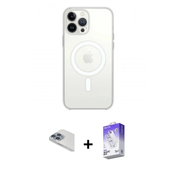 MARSİLYAN™- iPhone 13 Pro Max Kılıf Ahenk Yansıma Prime - Siyah Bilvis 5in1 3D Magic Cam Ekran Koruyucu + Pers Alüminyum Kamera Lens - SABE