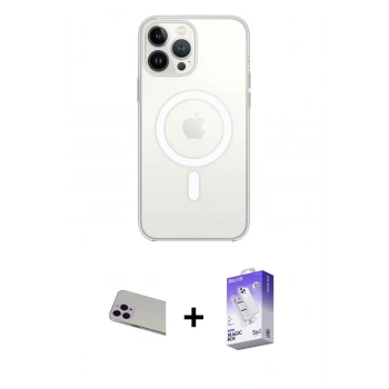 MARSİLYAN™- iPhone 13 Pro Max Kılıf Ahenk Yansıma Prime - Siyah Bilvis 5in1 3D Magic Cam Ekran Koruyucu + Rainbow Kamera Lens Koruma Cam - MR