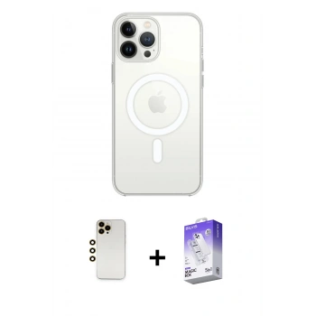MARSİLYAN™- iPhone 13 Pro Max Kılıf Ahenk Yansıma Prime - Siyah Bilvis 5in1 3D Magic Cam Ekran Koruyucu + Shine Kamera Lens - GD