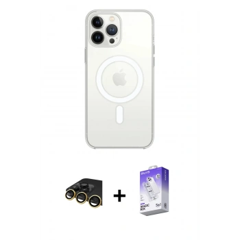 MARSİLYAN™- iPhone 13 Pro Max Kılıf Ahenk Yansıma Prime - Siyah Bilvis 5in1 3D Magic Cam Ekran Koruyucu + Raze Metal Kamera Lens - GD