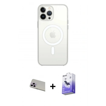 MARSİLYAN™- iPhone 13 Pro Max Kılıf Ahenk Yansıma Prime - Siyah Bilvis 5in1 5D Magic Hayalet Cam Ekran Koruyucu + Rainbow Kamera Lens Koruma Cam - MR