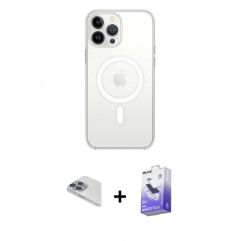 MARSİLYAN™- iPhone 13 Pro Max Kılıf Ahenk Yansıma Prime - Siyah Bilvis 5in1 5D Magic Hayalet Cam Ekran Koruyucu + Pers Alüminyum Kamera Lens - SABE
