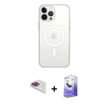 MARSİLYAN™- iPhone 13 Pro Max Kılıf Ahenk Yansıma Prime - Siyah Bilvis 5in1 5D Magic Hayalet Cam Ekran Koruyucu + Pers Alüminyum Kamera Lens - GI