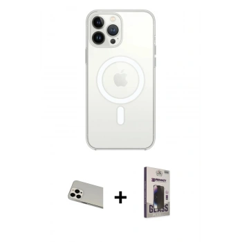 MARSİLYAN™- iPhone 13 Pro Max Kılıf Ahenk Yansıma Prime - Siyah Bilvis Hayalet Cam Ekran Koruyucu + Rainbow Kamera Lens Koruma Cam - BZ