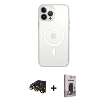 MARSİLYAN™- iPhone 13 Pro Max Kılıf Ahenk Yansıma Prime - Siyah Bilvis Hayalet Cam Ekran Koruyucu + Raze Metal Kamera Lens - GD