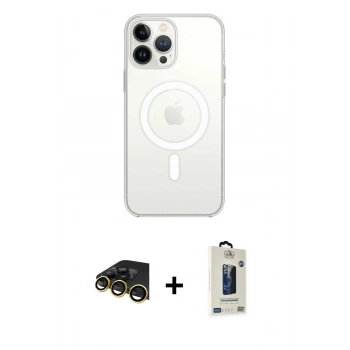 MARSİLYAN™- iPhone 13 Pro Max Kılıf Ahenk Yansıma Prime - Siyah Bilvis Hayalet Cam Ekran Koruyucu + Raze Metal Kamera Lens - GD