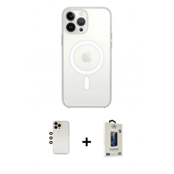 MARSİLYAN™- iPhone 13 Pro Max Kılıf Ahenk Yansıma Prime - Siyah Bilvis Hayalet Cam Ekran Koruyucu + Shine Kamera Lens - GD