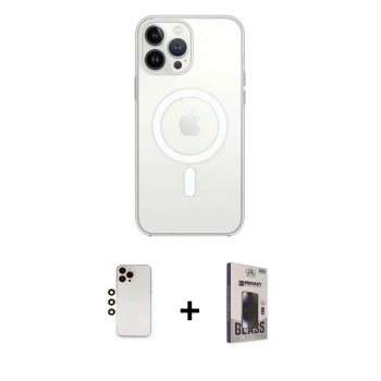 MARSİLYAN™- iPhone 13 Pro Max Kılıf Ahenk Yansıma Prime - Siyah Bilvis Hayalet Cam Ekran Koruyucu + Shine Kamera Lens - GD
