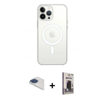 MARSİLYAN™- iPhone 13 Pro Max Kılıf Ahenk Yansıma Prime - Siyah Bilvis Hayalet Cam Ekran Koruyucu + Pers Alüminyum Kamera Lens - LT