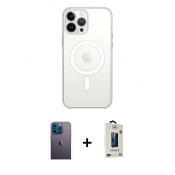 MARSİLYAN™- iPhone 13 Pro Max Kılıf Ahenk Yansıma Prime - Siyah Bilvis Hayalet Cam Ekran Koruyucu + Neon Fosforlu Kamera Lens - MI