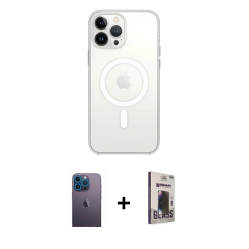 MARSİLYAN™- iPhone 13 Pro Max Kılıf Ahenk Yansıma Prime - Siyah Bilvis Hayalet Cam Ekran Koruyucu + Neon Fosforlu Kamera Lens - MI