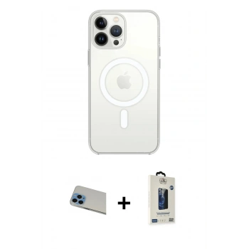 MARSİLYAN™- iPhone 13 Pro Max Kılıf Ahenk Yansıma Prime - Siyah Bilvis Hayalet Cam Ekran Koruyucu + Rainbow Kamera Lens Koruma Cam - MI