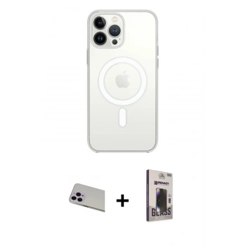 MARSİLYAN™- iPhone 13 Pro Max Kılıf Ahenk Yansıma Prime - Siyah Bilvis Hayalet Cam Ekran Koruyucu + Rainbow Kamera Lens Koruma Cam - MR