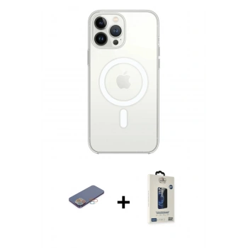 MARSİLYAN™- iPhone 13 Pro Max Kılıf Ahenk Yansıma Prime - Siyah Bilvis Hayalet Cam Ekran Koruyucu + Renkli Kamera Lens Koruma Cam - PE