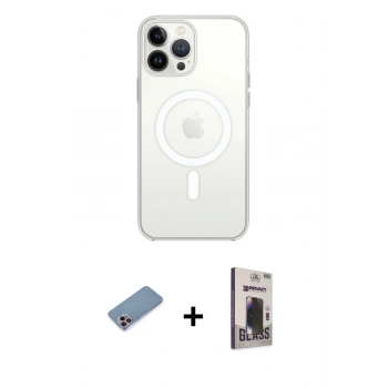 MARSİLYAN™- iPhone 13 Pro Max Kılıf Ahenk Yansıma Prime - Siyah Bilvis Hayalet Cam Ekran Koruyucu + Shine Kamera Lens Koruma Cam - PE