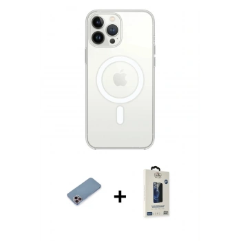 MARSİLYAN™- iPhone 13 Pro Max Kılıf Ahenk Yansıma Prime - Siyah Bilvis Hayalet Cam Ekran Koruyucu + Shine Kamera Lens Koruma Cam - PE