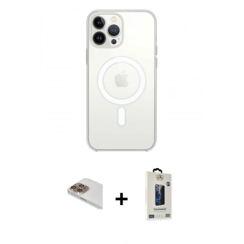 MARSİLYAN™- iPhone 13 Pro Max Kılıf Ahenk Yansıma Prime - Siyah Bilvis Hayalet Cam Ekran Koruyucu + Pers Alüminyum Kamera Lens - GD