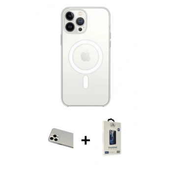 MARSİLYAN™- iPhone 13 Pro Max Kılıf Ahenk Yansıma Prime - Siyah Bilvis Hayalet Cam Ekran Koruyucu + Rainbow Kamera Lens Koruma Cam - BZ