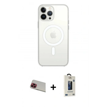 MARSİLYAN™- iPhone 13 Pro Max Kılıf Ahenk Yansıma Prime - Siyah Bilvis Hayalet Cam Ekran Koruyucu + Rainbow Kamera Lens Koruma Cam - KI