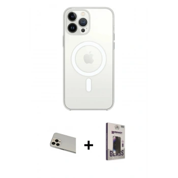MARSİLYAN™- iPhone 13 Pro Max Kılıf Ahenk Yansıma Prime - Siyah Bilvis Hayalet Cam Ekran Koruyucu + Rainbow Kamera Lens Koruma Cam - REGD