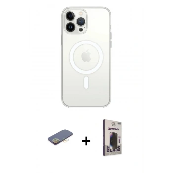 MARSİLYAN™- iPhone 13 Pro Max Kılıf Ahenk Yansıma Prime - Siyah Bilvis Hayalet Cam Ekran Koruyucu + Renkli Kamera Lens Koruma Cam - SI