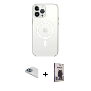 MARSİLYAN™- iPhone 13 Pro Max Kılıf Ahenk Yansıma Prime - Siyah Bilvis Hayalet Cam Ekran Koruyucu + Pers Alüminyum Kamera Lens - SABE